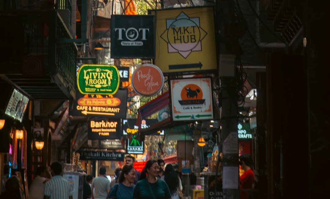 busy commercial street with shops